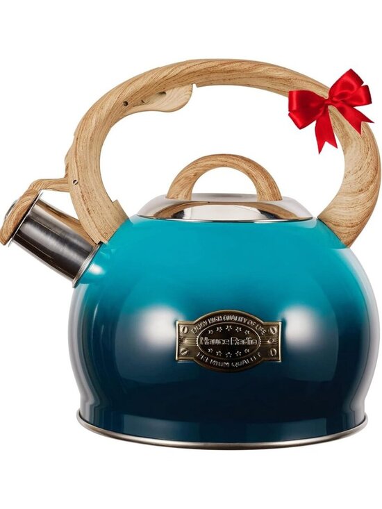 Other - Dark Blue Whistling Tea kettle 2.1 QT Stainless Steel Stovetop with Wood Handle